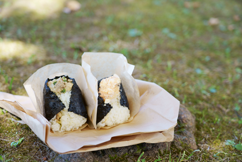 握りたてのおむすびと公園ランチ